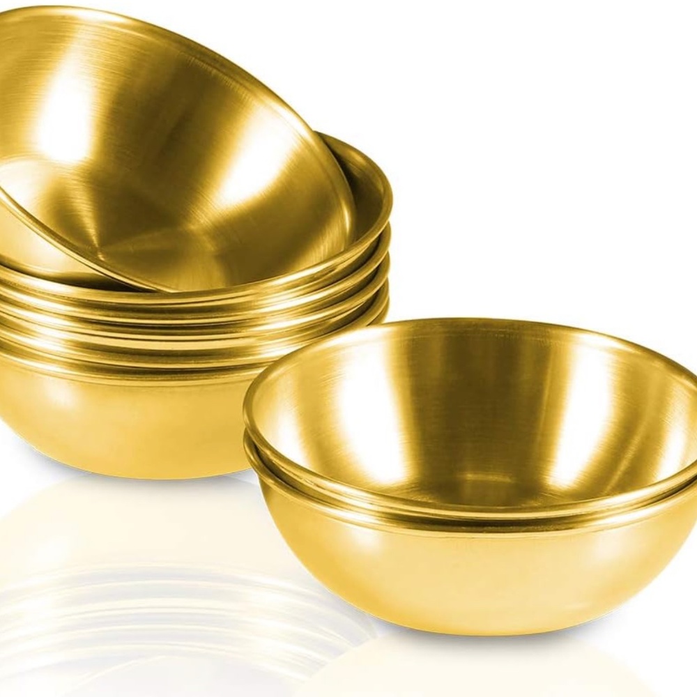 Set of 6 Gold Stainless Steel Bowls – 13oz Korean Style Serving Bowls,